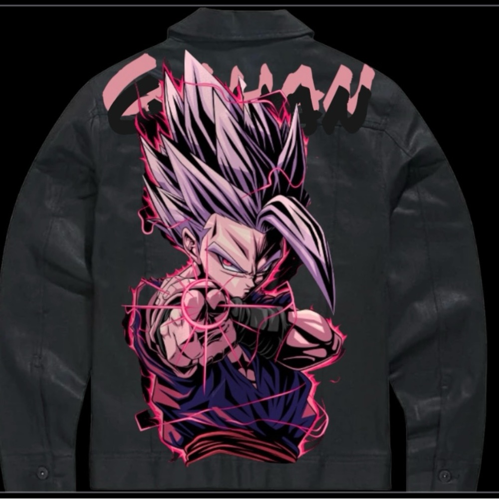 Dynamic Pink Graphic Black Denim Jacket